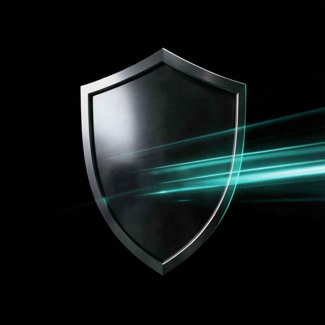 A shield form with light trails, representing site security and speed